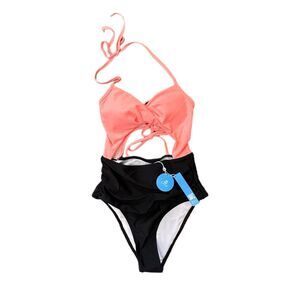 Cupshe Salmon & Black One-piece Swim Suit, Small